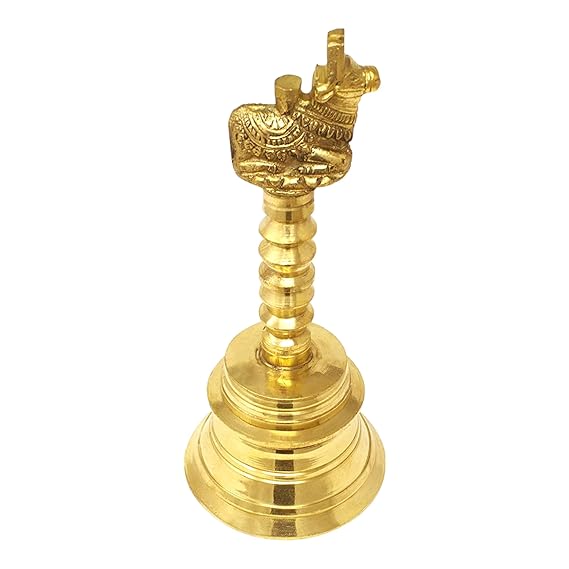 Brass Pooja Bell (5 inch_Nandi, Gold)