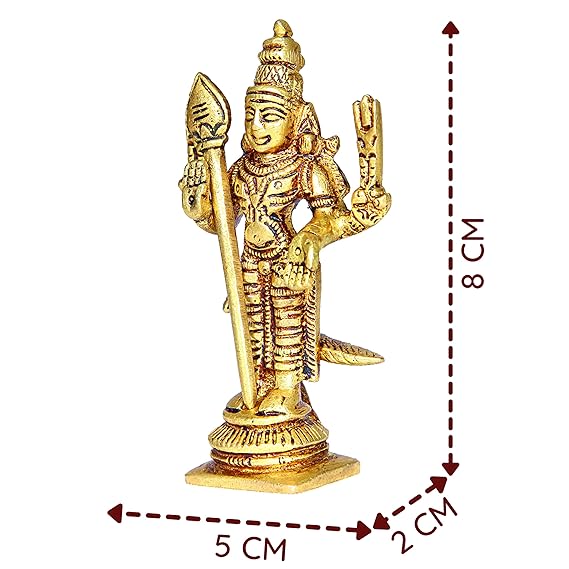 Energized Murugan Idol Brass Mini | Mini Lord Murugan Statue | Karthikeyan Idol | Mini Murugan Silai Brass 8 CM